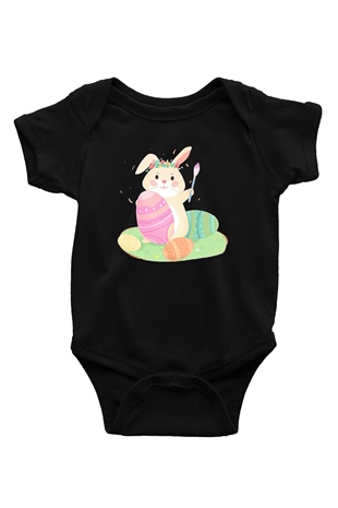 Paskalya Baskılı Unisex Siyah Bebek Body - Zıbın