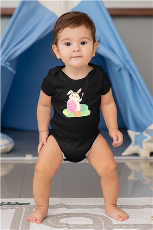 Paskalya Baskılı Unisex Siyah Bebek Body - Zıbın