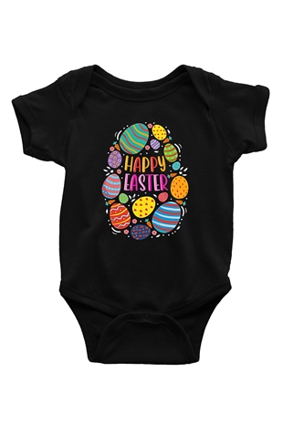 Paskalya Baskılı Unisex Siyah Bebek Body - Zıbın