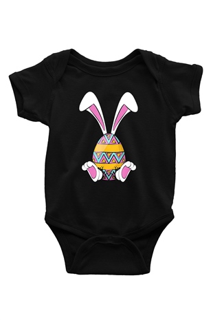 Paskalya Baskılı Unisex Siyah Bebek Body - Zıbın