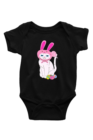 Paskalya Baskılı Unisex Siyah Bebek Body - Zıbın