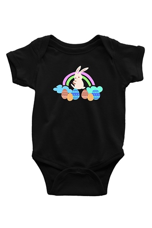Paskalya Baskılı Unisex Siyah Bebek Body - Zıbın