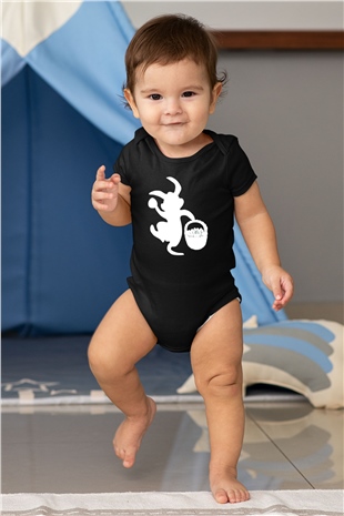 Paskalya Baskılı Unisex Siyah Bebek Body - Zıbın