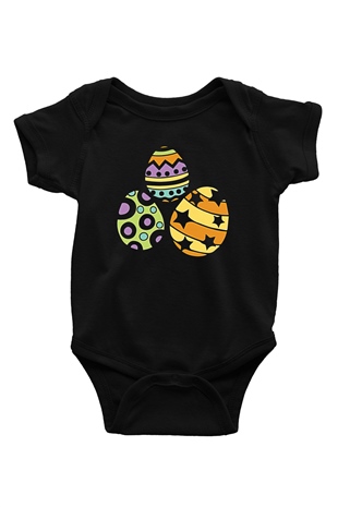 Paskalya Baskılı Unisex Siyah Bebek Body - Zıbın