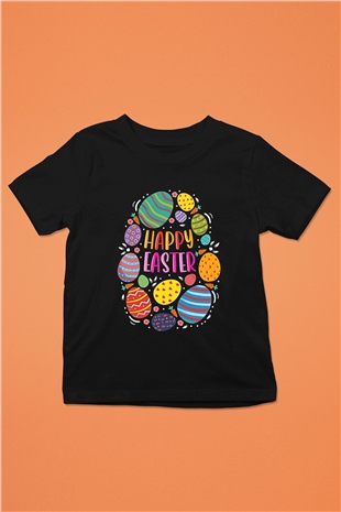 Paskalya Baskılı Unisex Siyah Çocuk Tişört - Tshirt