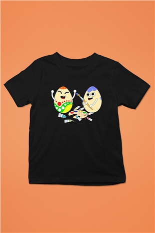 Paskalya Baskılı Unisex Siyah Çocuk Tişört - Tshirt