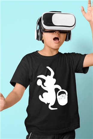 Paskalya Baskılı Unisex Siyah Çocuk Tişört - Tshirt