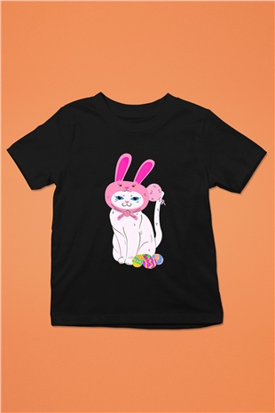 Paskalya Baskılı Unisex Siyah Çocuk Tişört - Tshirt