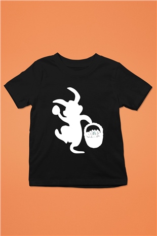 Paskalya Baskılı Unisex Siyah Çocuk Tişört - Tshirt
