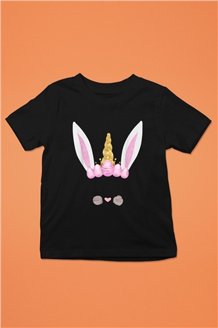 Paskalya Baskılı Unisex Siyah Çocuk Tişört - Tshirt
