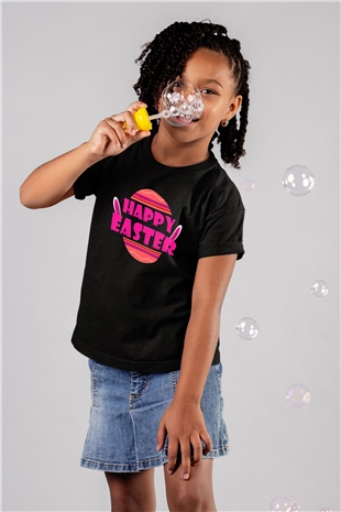 Paskalya Baskılı Unisex Siyah Çocuk Tişört - Tshirt