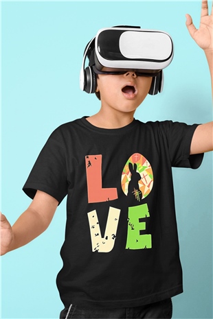 Paskalya Baskılı Unisex Siyah Çocuk Tişört - Tshirt