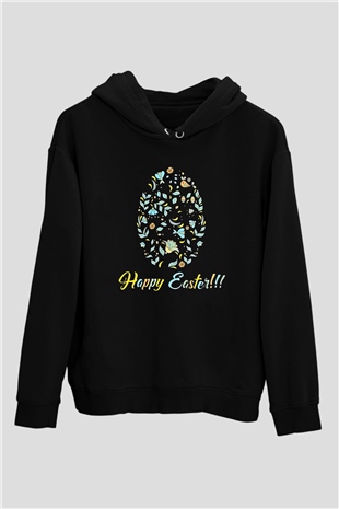 Paskalya Baskılı Unisex Siyah Hoodie