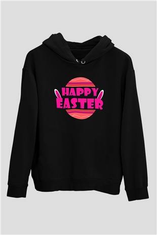 Paskalya Baskılı Unisex Siyah Hoodie