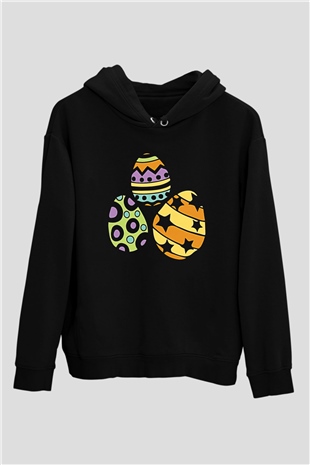 Paskalya Baskılı Unisex Siyah Hoodie