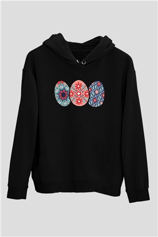 Paskalya Baskılı Unisex Siyah Hoodie