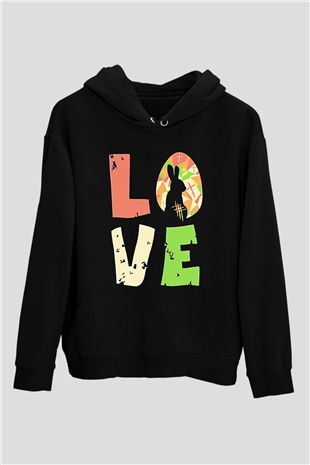 Paskalya Baskılı Unisex Siyah Hoodie