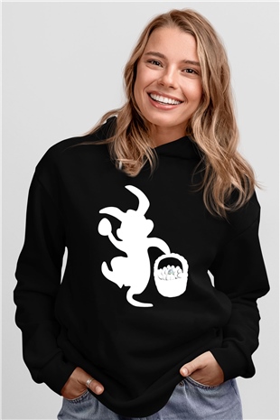Paskalya Baskılı Unisex Siyah Hoodie