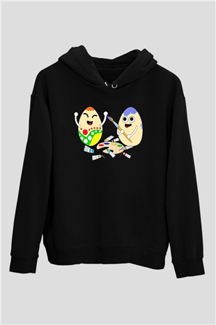 Paskalya Baskılı Unisex Siyah Hoodie