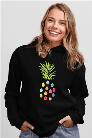 Paskalya Baskılı Unisex Siyah Hoodie