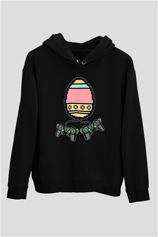 Paskalya Baskılı Unisex Siyah Hoodie