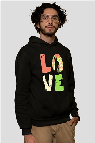 Paskalya Baskılı Unisex Siyah Hoodie