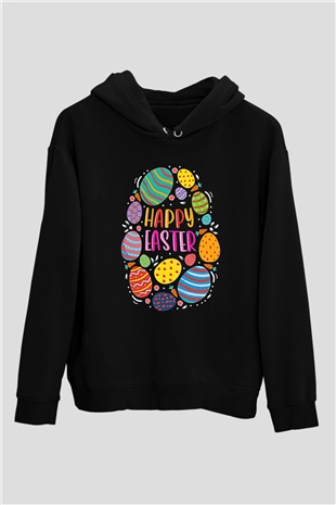 Paskalya Baskılı Unisex Siyah Hoodie