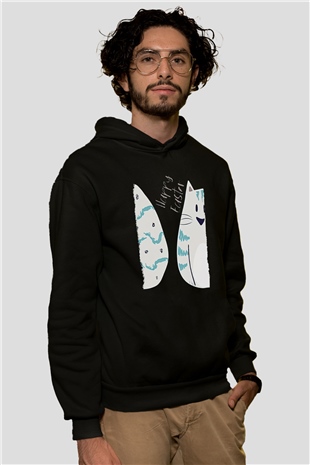 Paskalya Baskılı Unisex Siyah Hoodie