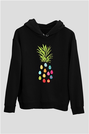 Paskalya Baskılı Unisex Siyah Hoodie