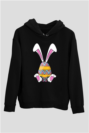 Paskalya Baskılı Unisex Siyah Hoodie