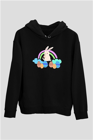 Paskalya Baskılı Unisex Siyah Hoodie