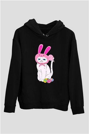 Paskalya Baskılı Unisex Siyah Hoodie