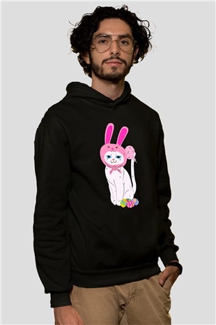 Paskalya Baskılı Unisex Siyah Hoodie