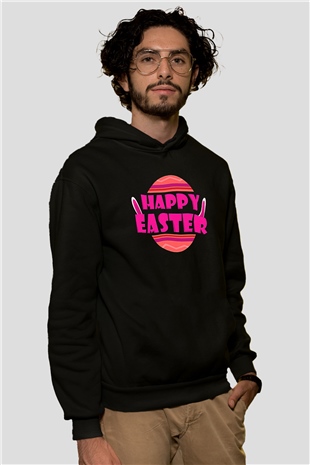 Paskalya Baskılı Unisex Siyah Hoodie