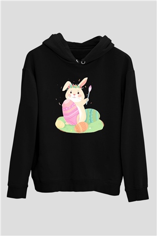 Paskalya Baskılı Unisex Siyah Hoodie