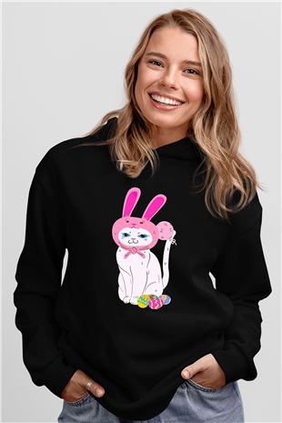 Paskalya Baskılı Unisex Siyah Hoodie