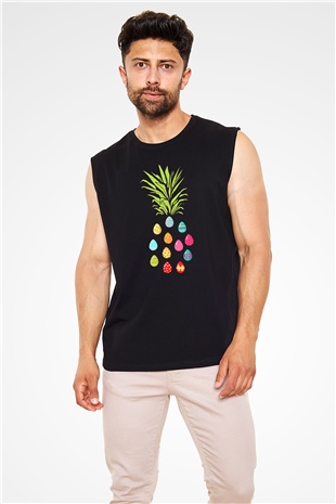 Paskalya Baskılı Unisex Siyah Kolsuz Tişört - Tshirt