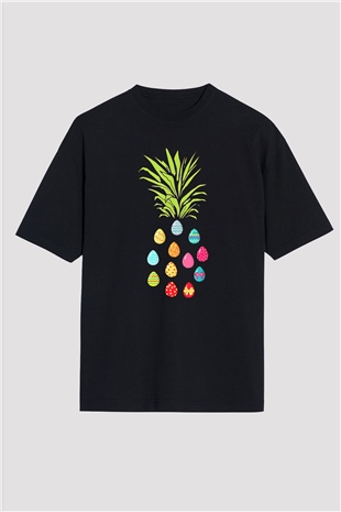 Paskalya Baskılı Unisex Siyah Oversize Tişört - Tshirt