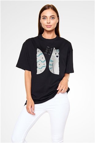 Paskalya Baskılı Unisex Siyah Oversize Tişört - Tshirt
