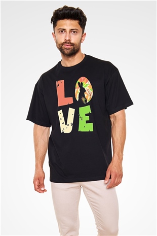 Paskalya Baskılı Unisex Siyah Oversize Tişört - Tshirt
