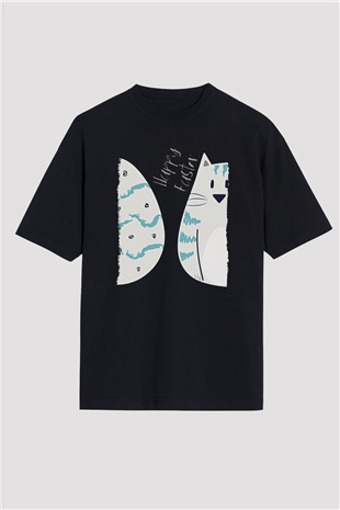 Paskalya Baskılı Unisex Siyah Oversize Tişört - Tshirt