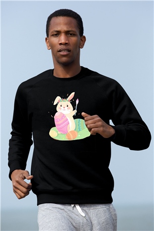 Paskalya Baskılı Unisex Siyah Sweatshirt