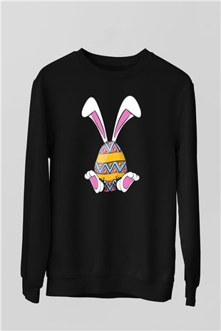 Paskalya Baskılı Unisex Siyah Sweatshirt