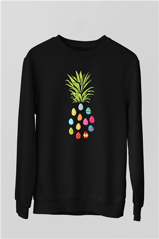 Paskalya Baskılı Unisex Siyah Sweatshirt