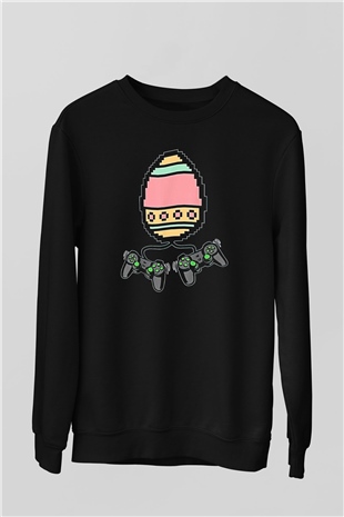 Paskalya Baskılı Unisex Siyah Sweatshirt