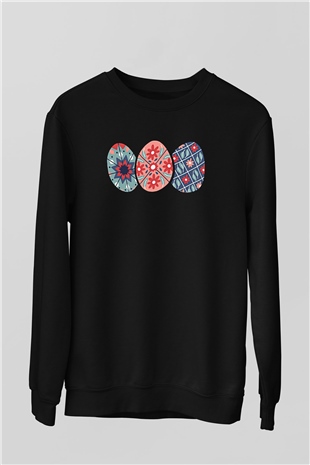 Paskalya Baskılı Unisex Siyah Sweatshirt