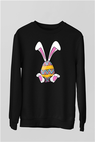 Paskalya Baskılı Unisex Siyah Sweatshirt