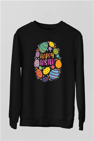 Paskalya Baskılı Unisex Siyah Sweatshirt