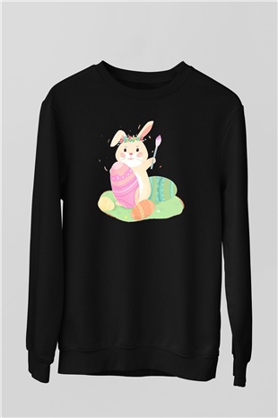 Paskalya Baskılı Unisex Siyah Sweatshirt