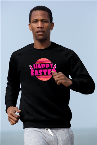 Paskalya Baskılı Unisex Siyah Sweatshirt